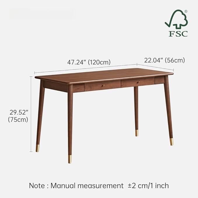 Computer Desk, Solid Wood Desk, Mid Century Modern Home Office, Writing Desk with Drawers for Study Bedroom Living Room 47.24" W