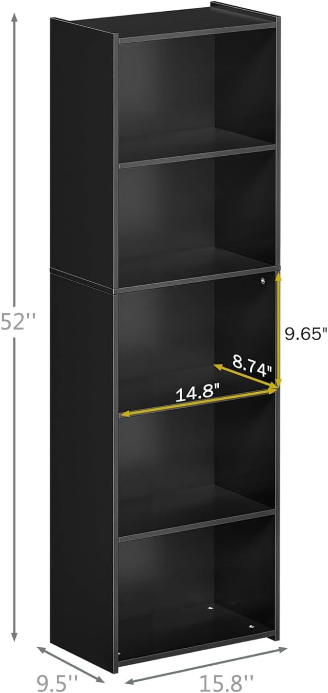 SUPER DEAL 5-Tier Bookcase and Bookshelf, Open Storage Shelves Narrow Tall Freestanding Cube Display Shelf for Bedroom Home Office Apartment Small Spaces, 52 Inch Black