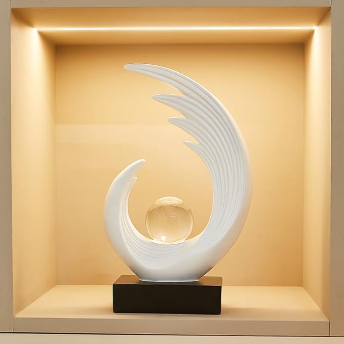 Modern Abstract Art Sculptures, Gold Entryway Table Accents, Black Shelf Decor Accents, Abstract Art Resin Sculpture for Dining Room, Office & Coffee Table – Centerpiece Fireplace Decor (White)