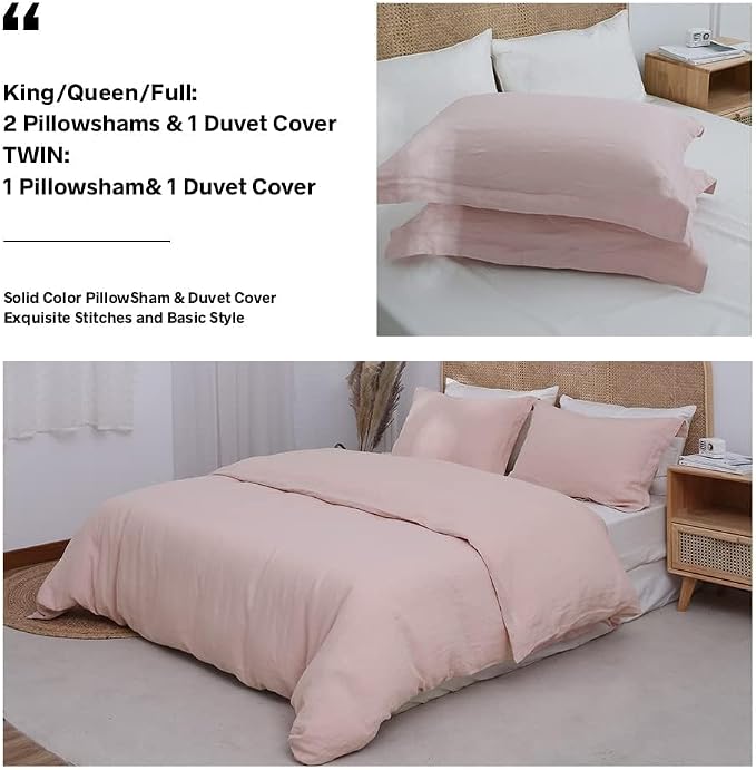Simple&Opulence 100% Linen Duvet Cover Set, 3 PCS Natural French Flax Blush Pink Duvet Cover Full Size, Breathable Soft Comfy Linen Bedding Comforter Cover with 2 Pillowcases(Blush Pink, 78"x86")