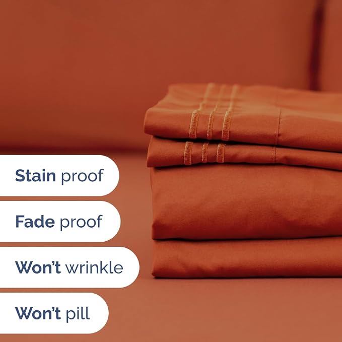 Flex Top Split Head King 4 Piece Sheet Set - Ultra-Soft, Breathable & Cooling Bed Sheets Set - Hotel Luxury Bedding for Women & Men with Deep Pockets - Wrinkle and Fade Free - Oeko-Tex - Terracotta
