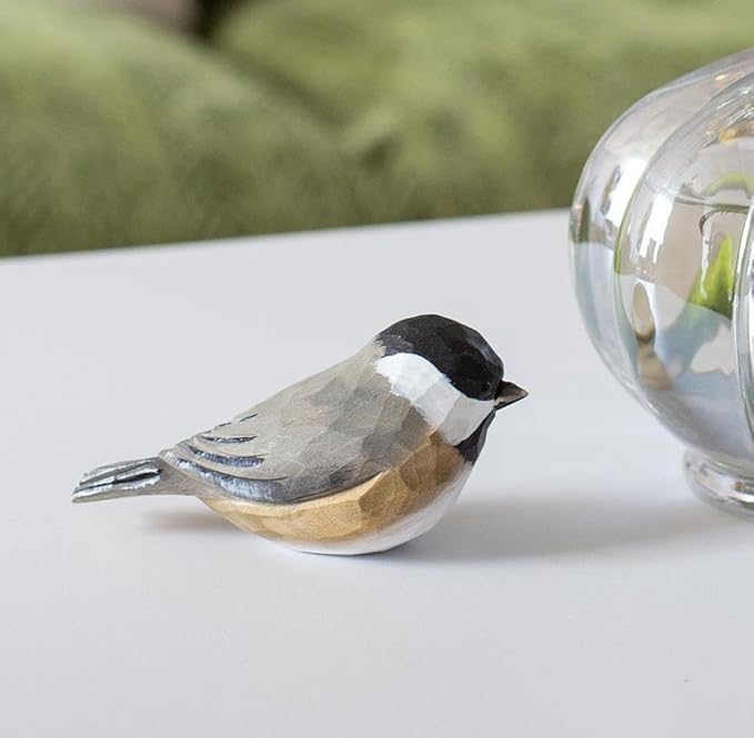 Handmade Black-Capped Chickadee Bird Figurine, Wooden Black-Capped Chickadee Carving, Unique Small Bird Statue for Home Décor or Collectible Gift