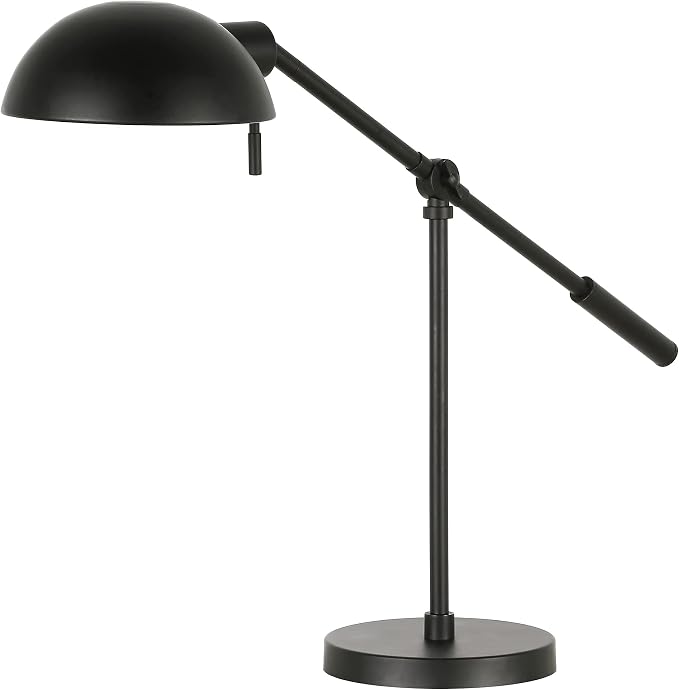 Henn&Hart 23" Transitional 1-Light Boom Arm Table Lamp with Black Metal Dome Shade for Living Room, Bedroom, or Office, Black