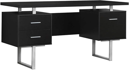 Monarch Specialties Cappuccino Hollow-Core/Silver Metal Office Desk, 60-Inch