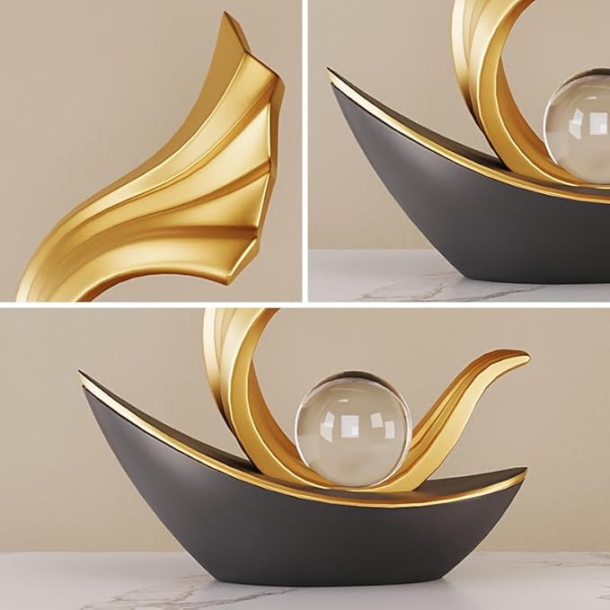 Modern Nautical Sailboat Sculpture | Abstract Art Boat Statue | Living Room, Coffee Table, TV Stand & Boat Bookshelf Deco (Black)