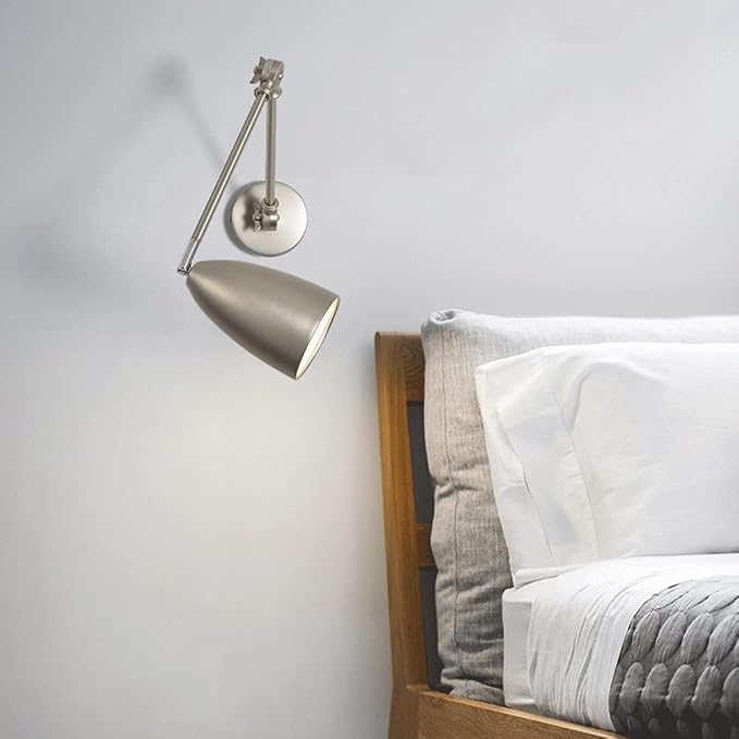 Adjustable Swing Arm Wall Sconce Reading Lamp, Retro Industrial Mounted for Bedroom Living Room Lighting Fixture