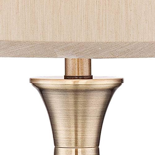 Regency Hill Becky Traditional Table Lamps 24.75" High Set of 2 Antique Brass Gold Metal Beige Tapered Drum Shade Decor for Living Room Bedroom House Bedside Nightstand Home Office Entryway