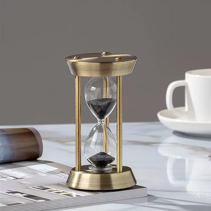 Hourglass Timer, 15 Minutes Hourglass Timer, Embossed White Sand Metal Glass Hourglass Timer, Used for Vintage Home Decoration, Office Decoration, Kitchen Wedding Gifts (F)