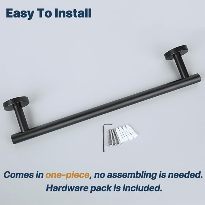SAYAYO Black Towel Racks for Bathroom, 16 Inch Towel Bar Towel Rod Towel Holder Wall Mount SUS304 Stainless Steel (Hanging Length 13-Inch)