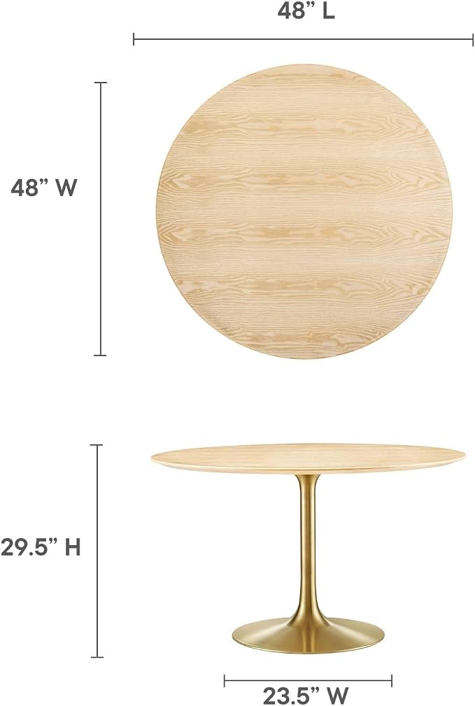 Modway Lippa Dining Table, 48", Gold Natural