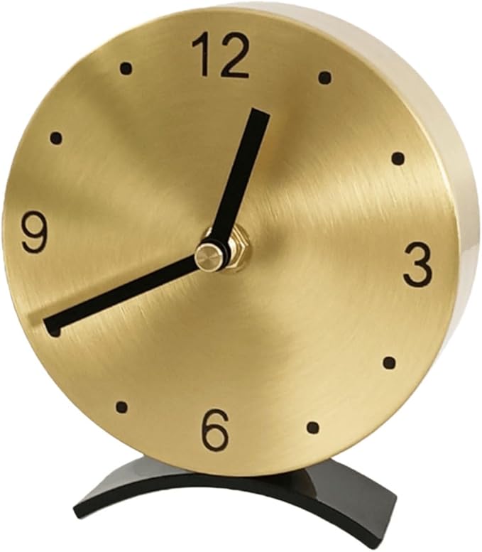 Solid Brass Small Gold Table Clock - Silent Non-Ticking, Battery Operated for Living Room Mantel, Desk or Shelf Decor