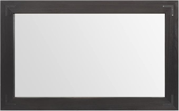 YOSHOOT Rustic Wooden Framed Wall Mirror, Natural Wood Bathroom Vanity Mirror for Farmhouse Decor, Vertical or Horizontal Hanging (40" x 26", Black)