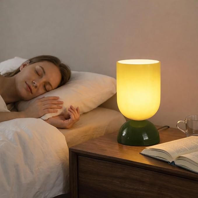 8.9" Modern Glass Table Lamp for Living Room, Dimmable Desk Lamps for Bedroom, UL Listed Nightstand Lamp with Dome Base, End Table Lamps for Side Tables, College Dorm, Office, Glossy Green