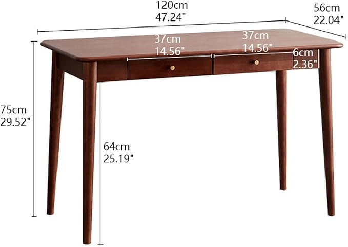 Mid Century Modern Desk, Wood Home Office Computer Desk with 2-Drawers, Vintage Writing Desk Workstation for Study, Bedroom(47.2 inch, Walnut)
