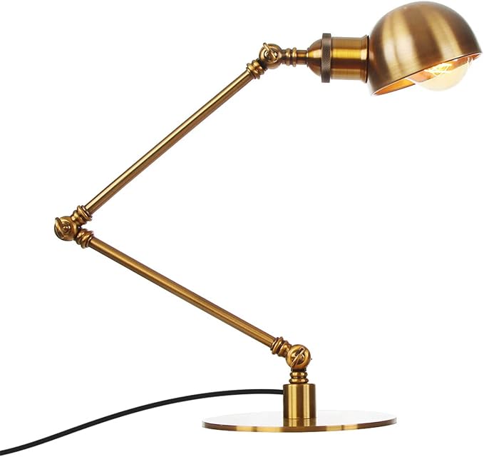Makeup Vintage Desk Lamp, Adjustable Swing Arm Industrial Metal Task Table Lamp, Bedroom Bedside Night Light Cafe Retro Reading Lighting,Gold