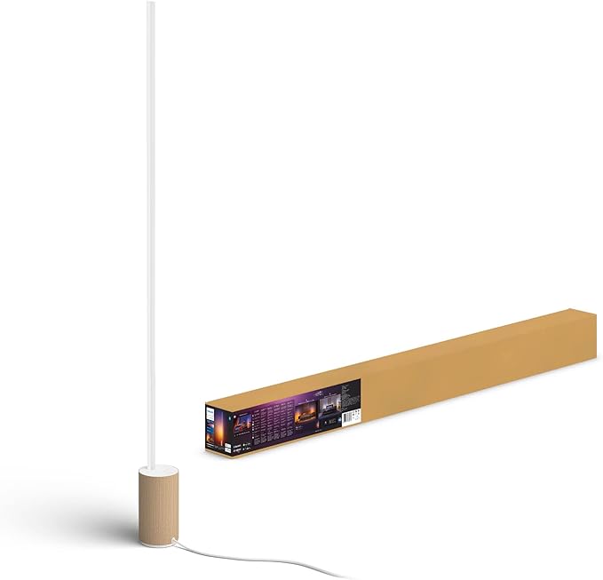Philips Hue Signe Smart Color Changing Floor Lamp, Oak, White Color Ambiance, 1 Pack, Control with Hue App, LED Floor Lamp Compatible with Alexa, Google Assistant and Apple Homekit