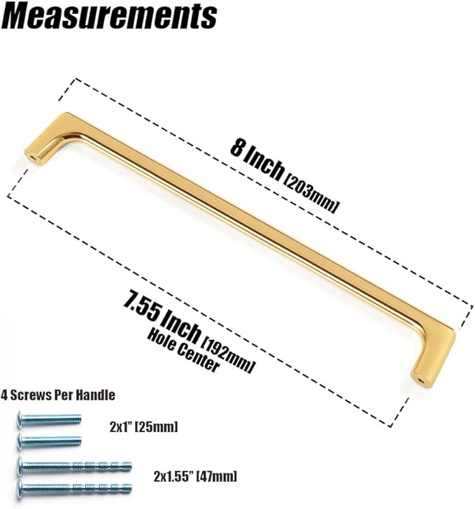 Goo-Ki Shinging Gold Cabinet Pulls with 7.6''(192mm) Hole Centers,Modern Style Zinc Alloy Cabinet Handles for Dresser,Wardrobe,Cupboard- 6 Pack