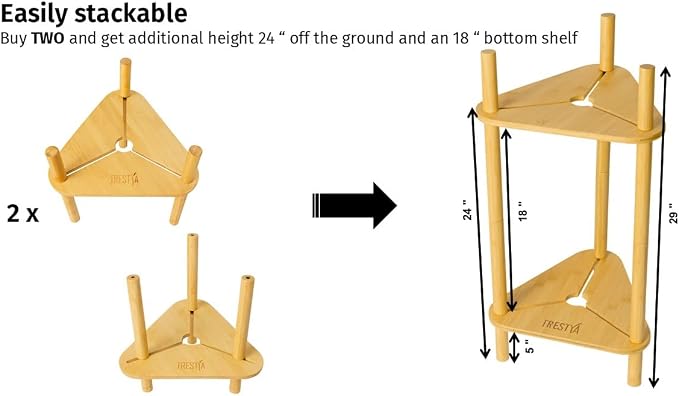 Adjustable Plant Stand for Indoor Pots – Bamboo Wood, Height & Width Adjustable (No Tools Needed), Fits Small & Large Pots Sizes 3 to 12 inches (Not Included), Mid-Century Modern Style