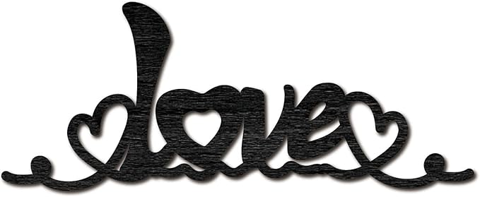CREATCABIN Love Letter Cutouts Laser Cut Wooden Hearts Valentine's Day Sign Wood Black Wall Art Hanging Sculpture for Wreath Front Door Wall Home Hotel Wedding Birthday Party Decoration 11.8x4.7in