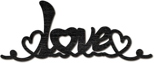 CREATCABIN Love Letter Cutouts Laser Cut Wooden Hearts Valentine's Day Sign Wood Black Wall Art Hanging Sculpture for Wreath Front Door Wall Home Hotel Wedding Birthday Party Decoration 11.8x4.7in