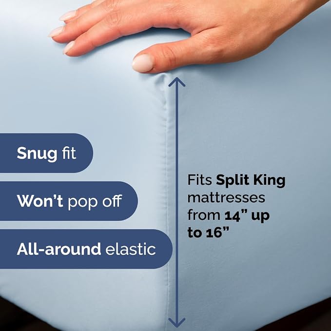 Flex Top Split Head King 4 Piece Sheet Set - Soft, Breathable & Cooling Bed Sheets Set - Hotel Luxury Bedding for Women & Men with Deep Pockets - Wrinkle Free & Fade Resistant - Oeko-Tex - Sky Blue