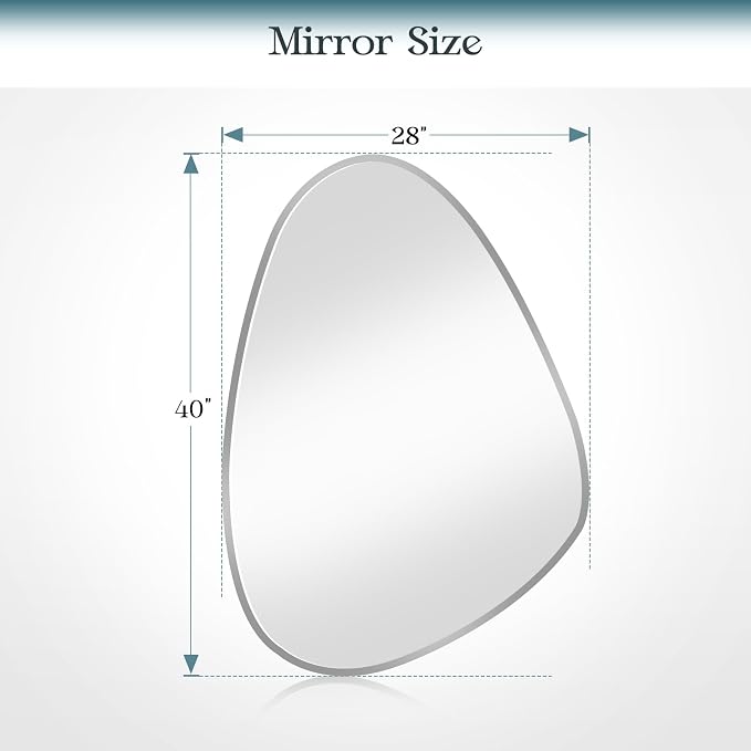 Frameless Asymmetrical Beveled Wall Mirror, 28"x40" Irregular Frameless Bathroom Oval Wall Mirrors, Abstract Wavy Mirror for Over Sink, Bedroom, Living Room, Hung Horizontally or Vertically