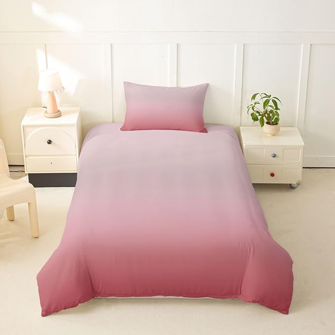 Erosebridal Ombre Blush Pink Comforter Cover Twin Girly Pastel Pink Duvet Cover for Kids Teens Princess Gradient Bedding Set Aesthetic Dreamy Bed Set with Zipper