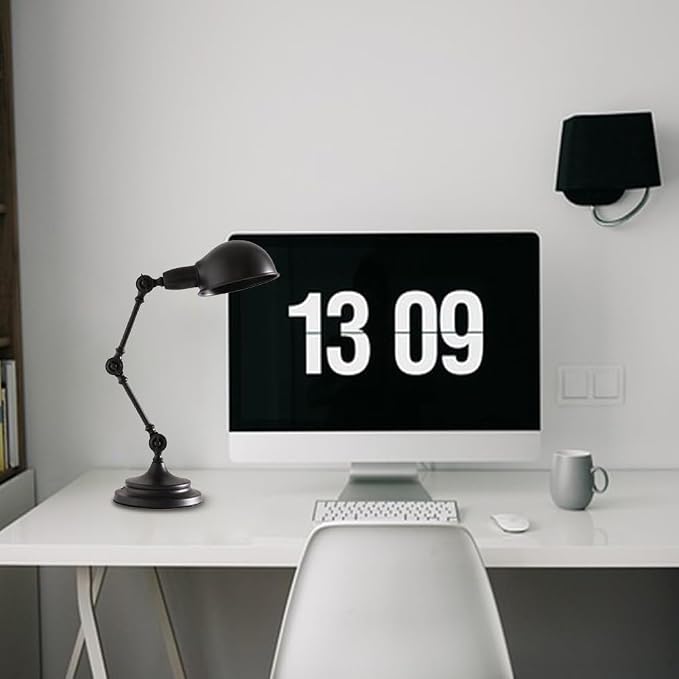 Vintage Desk Lamp Swing Arm Reading Light Adjustable Goose Neck Architect Table Bedroom Nightstand Bedside for Home(Black)