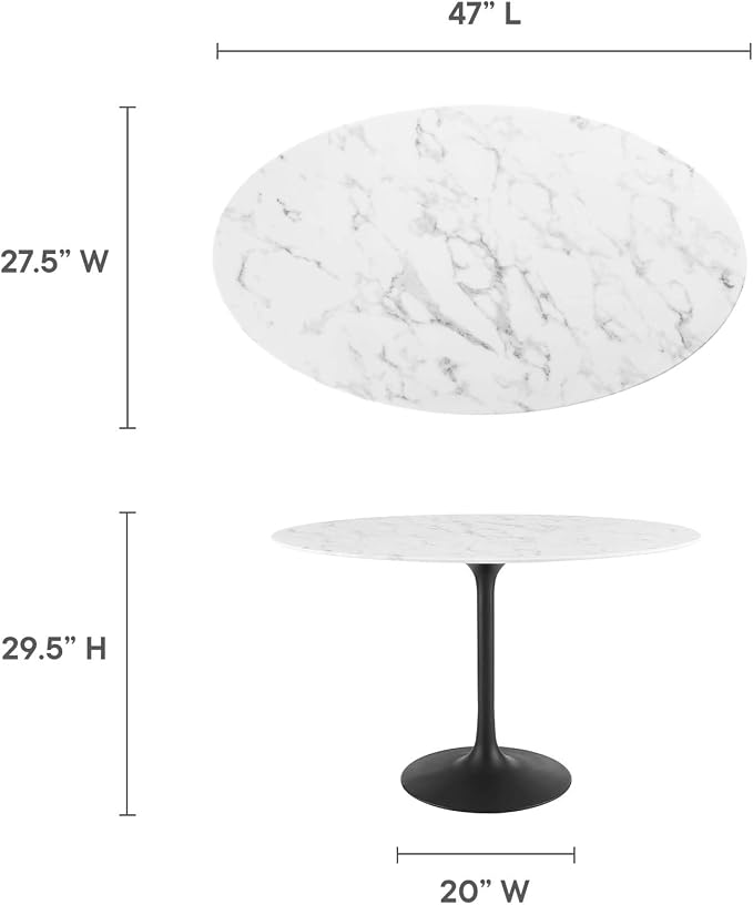 Modway Lippa 48" Oval Artificial Marble Dining Table, Black White