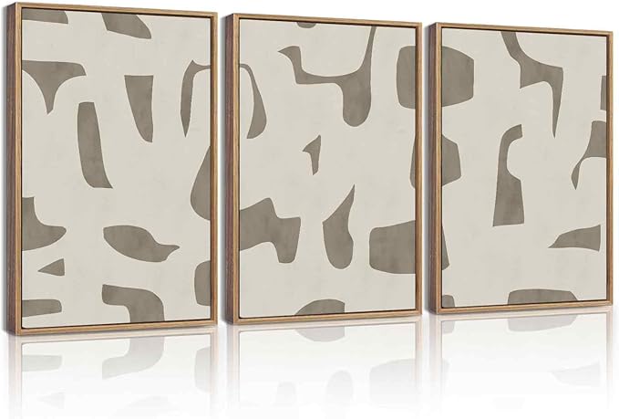 KUVIOKE Bohemain Abstract Framed Wall Art Brown Mid-Century Duotone Minimal Dark Brush Stroke Neutral Modern Minimalist Painting Decorative Artwork 12x16in (Natural Framed)
