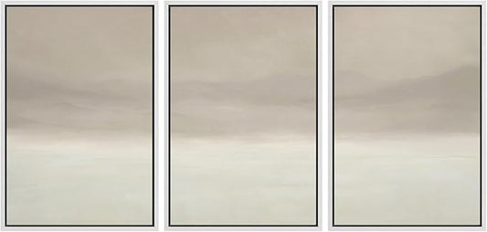 MUDECOR Framed Wall Art Print Set Misty Horizon Minimalist Foggy Mountain Landscape in Soft Neutral Tones Illustrations Realism Decorative for Living Room, Bedroom, Office - 24"x36"x3 White