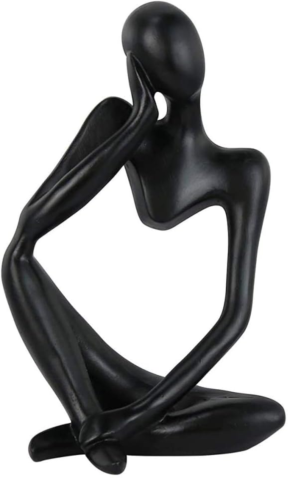 Asng Resin Thinker Style Abstract Sculpture Statue Collectible Figurines Home Office Bookshelf Desktop Decor (Black,Left, Small)