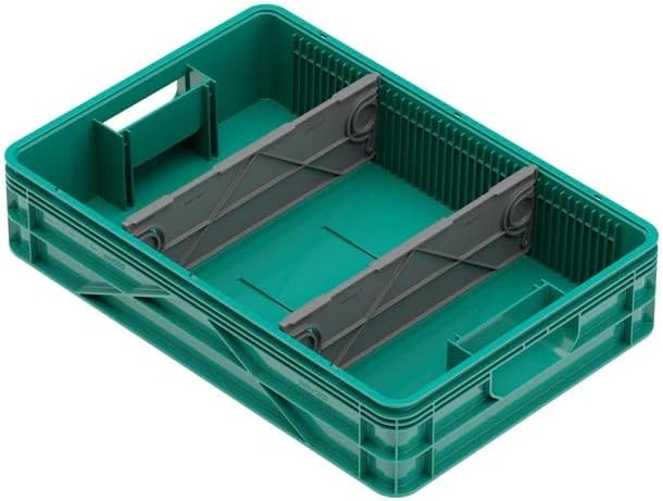 SIDIO Quarter Crate 4 Pack of Stackable Storage Bins - Organizer Bins with Dividers for Garage Organization, Home Storage - Heavy Duty Plastic Containers - 19.16” x 12.75”x 4.57” (Optic Green)