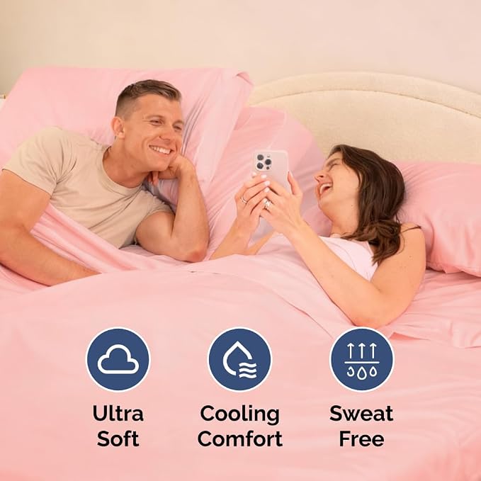 Flex Top Split Head King 4 Piece Sheet Set - Soft, Breathable & Cooling Bed Sheets Set - Hotel Luxury Bedding for Women & Men with Deep Pockets - Wrinkle Free & Fade Resistant - Oeko-Tex - Baby Pink