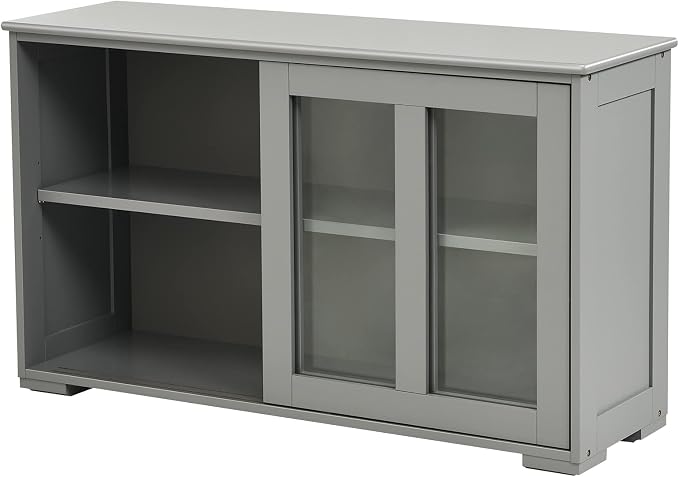 Giantex Buffet Sideboard, Wood Credenza with Sliding Doors, Storage Cabinet with Adjustable Shelf, Modern Console Table, Kitchen Cupboard, Buffet Pantry, Living Room Dining Room Furniture (Gray)