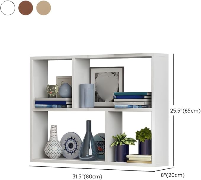 RUNNUP Floating Wall Mount Bookcase Engineered Wood Book Shelf Decor Wall Shelf for Study Room Office Living Room, White 31.5" L x 7.9" W x 25.6" H
