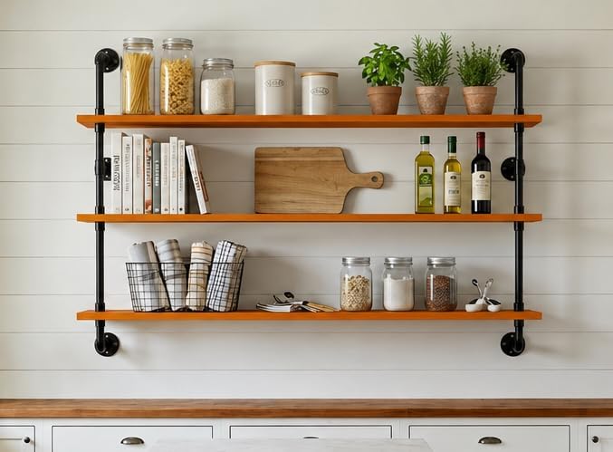 HDDFER Bathroom Floating Shelves for Wall - Industrial Pipe Shelving Shelves Wall Mounted Shelf Over Toilet Farmhouse Home Decor Display Bookshelf 48 in