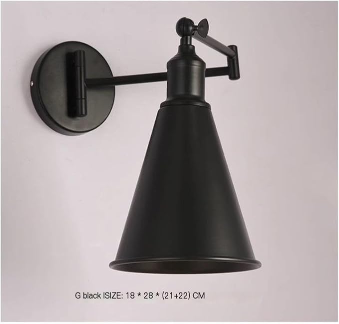 Folding Wall Lamp Retro Rocker Arm Wall Lamp Bedroom Bedside Lamp Iron Art Living Room Study Reading Wall Sconce Swing Arm Adjustable Vintage Wall Mount Light Sconce (Color : G-Black)