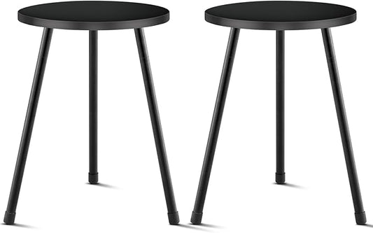 Black Plant Stand Indoor Set of 2, Mid Century Wood Plant Table for Flower Pots, Metal Plant Holder, Modern Home Decor Small Round Side End Table (11.8"x16")