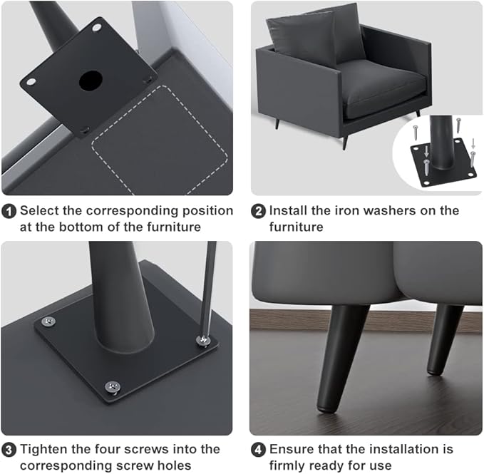 FIVEPEARS 4 PCS 16 Inch Heavy Duty Matte Black Metal Slant Angled Tapered Legs Set for Furniture, Mid Century Modern Style Feets for Coffee Table Couch Sofa Cabinet Chair Dresser Bed Desk Credenza