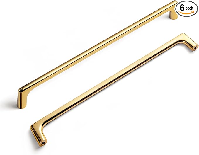 Goo-Ki Polished Rich Gold Cabinet Pulls with 10'' Hole Centers, Modern Style Zinc Alloy Cabinet Handles for Dresser,Wardrobe,Cupboard- 6 Pack……