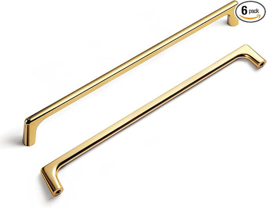 Goo-Ki Polished Rich Gold Cabinet Pulls with 10'' Hole Centers, Modern Style Zinc Alloy Cabinet Handles for Dresser,Wardrobe,Cupboard- 6 Pack……