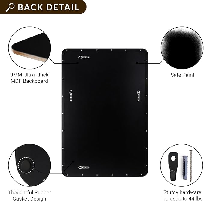 ANDY STAR Wall Mirror for Bathroom with Stainless Steel Metal Frame, 22"x30" Rectangle Rounded Corner Frame, Matte Black Finish