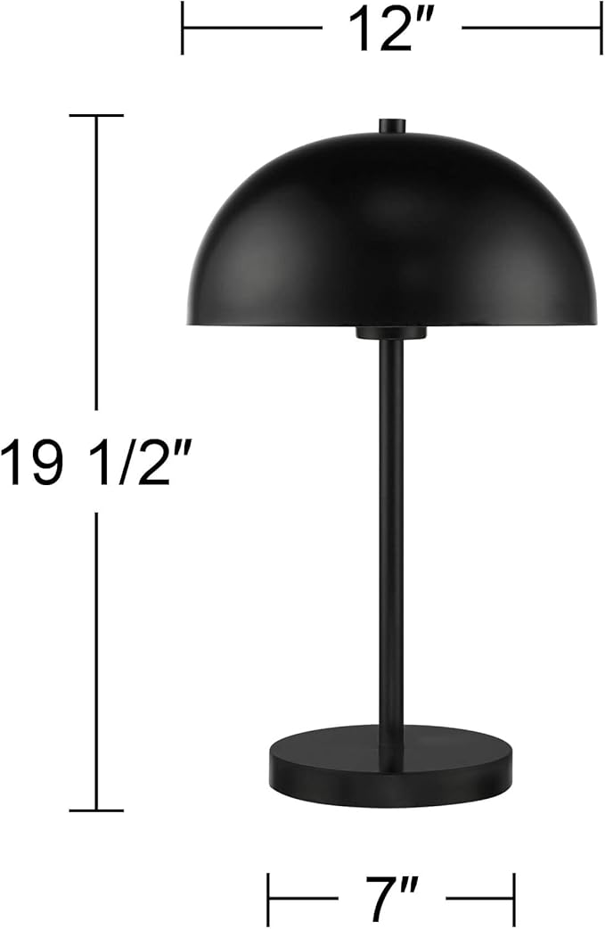 360 Lighting Rhys Mid Century Modern Cottage Mushroom Accent Table Lamps 19 1/2" High Set of 2 Black Metal Dome Shade Decor for Living Room Bedroom House Bedside Nightstand Home Office Family