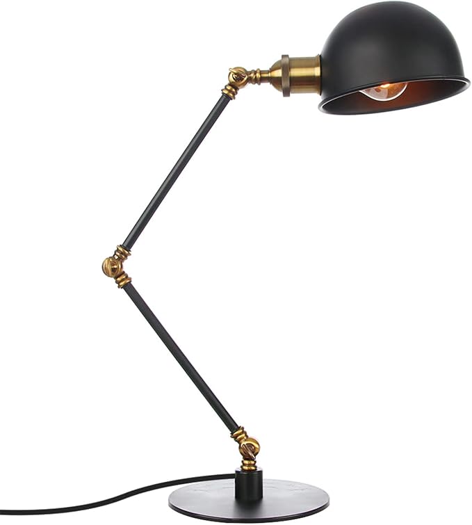 Makeup Vintage Desk Lamp, Adjustable Swing Arm Industrial Metal Task Table Lamp, Bedroom Bedside Night Light Retro Reading Lighting,Black+Gold
