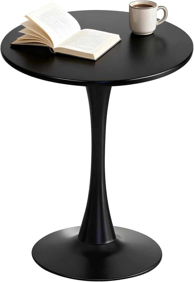 Round Dining Tulip Table for 2, Mid-Century Modern Table with Sturdy Metal Pedestal for Kitchen, Bistro, Cafe, Leisure (Black, 24 INCH)