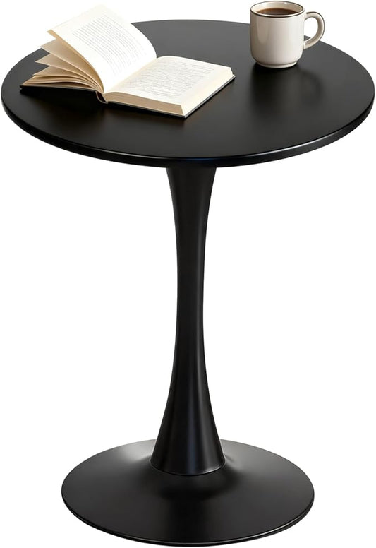 Round Dining Tulip Table for 2, Mid-Century Modern Table with Sturdy Metal Pedestal for Kitchen, Bistro, Cafe, Leisure (Black, 24 INCH)