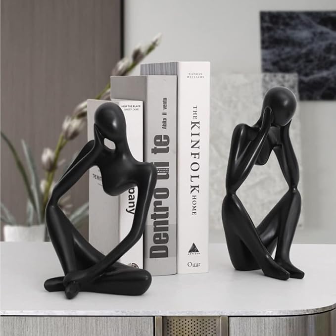 Asng Resin Thinker Style Abstract Sculpture Statue Collectible Figurines Home Office Bookshelf Desktop Decor (Black,Right, Large)