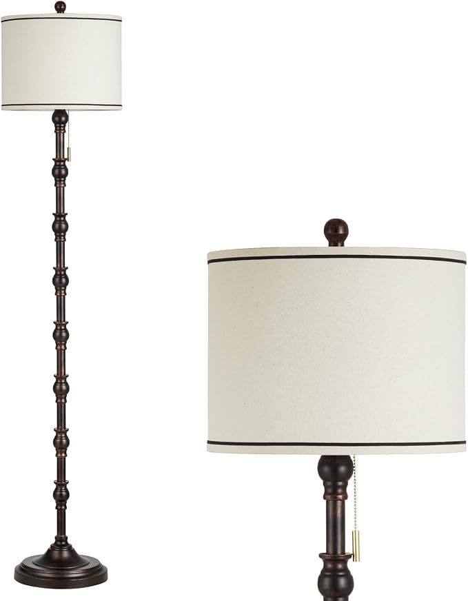 63.5'' Floor Lamps for Living Room, Farmhouse Floor Lamp for Bedroom with 3 Color Temperatures, Vintage Standing Lamps for Living Room, Living Room Light, Chain Switch, Bulb Included, Black