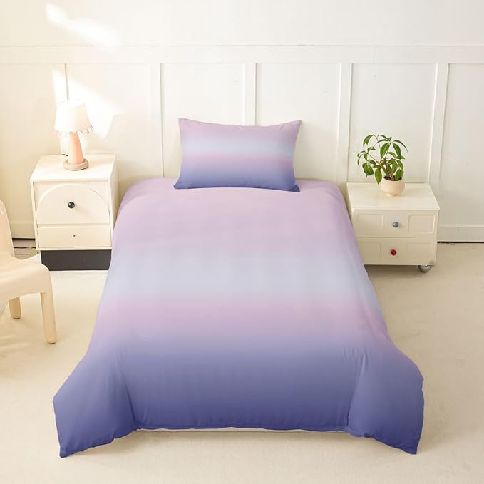 Erosebridal Pink and Purple Toddler Bedding Set Modern Ombre Duvet Cover for Kids Teens Abstract Rainbow Comforter Cover Watercolor Artwork Bed Set with Zipper